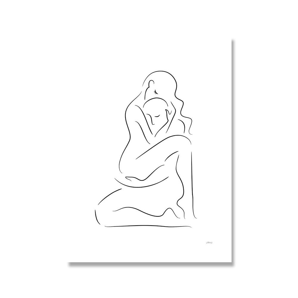 Print couple wall art canvas painting line drawing couple hand love kiss posters and prints Scandinavian paintings decor living room