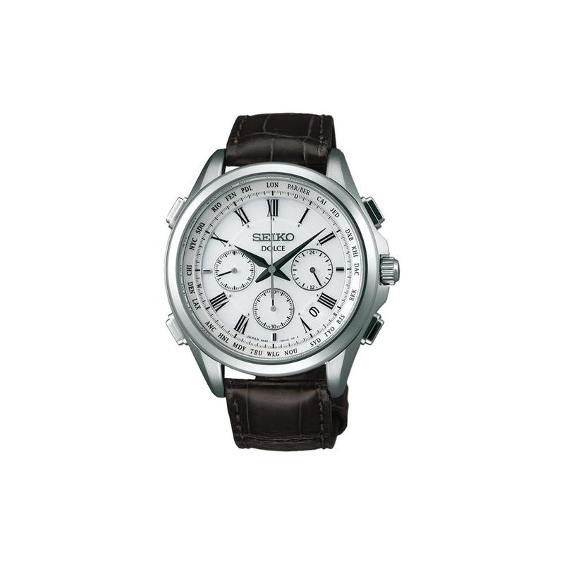 SEIKO Dolce Solar Radio Quartz Leather Strap Men s Watch White Dial SADA039 синий