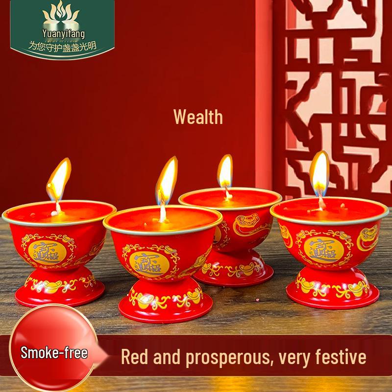 Festive Red Smokeless Candles for New Year, Buddha Offerings & God of Wealth Home Decor.