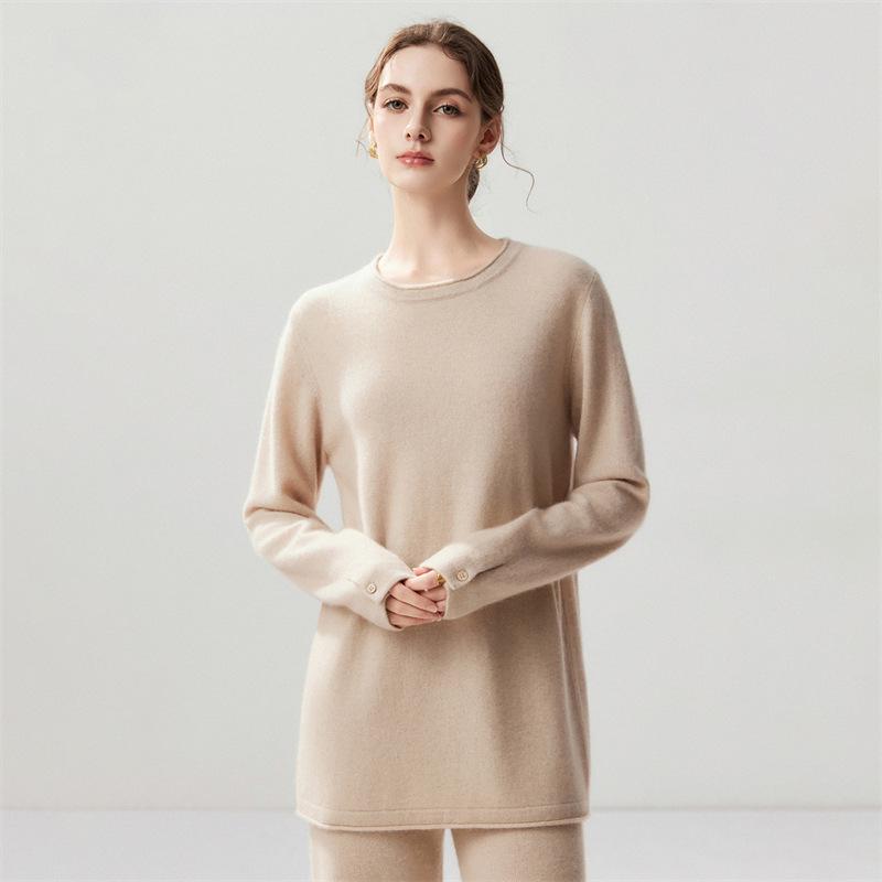 Lekasha Cashmere Mid-Length Loose Round Neck Sweater