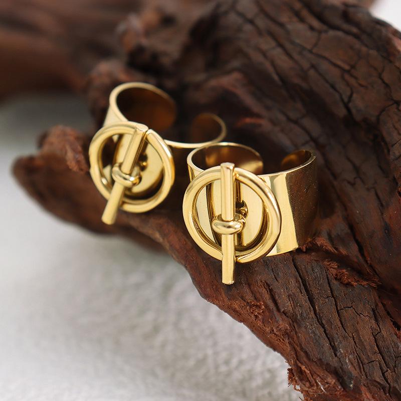 

Кольцо из нержавеющей стали с пряжкой OT для женщин, серебро/золото, хип-хоп, геометрическая цепочка, широкие кольца на палец, вечерние украшения, подарки для девочек золотой