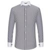 Men'S French Cufflink Shirt With Slim Fit And Contrasting Color Collar, Windsor Collar, Striped Formal Long Sleeved Shir