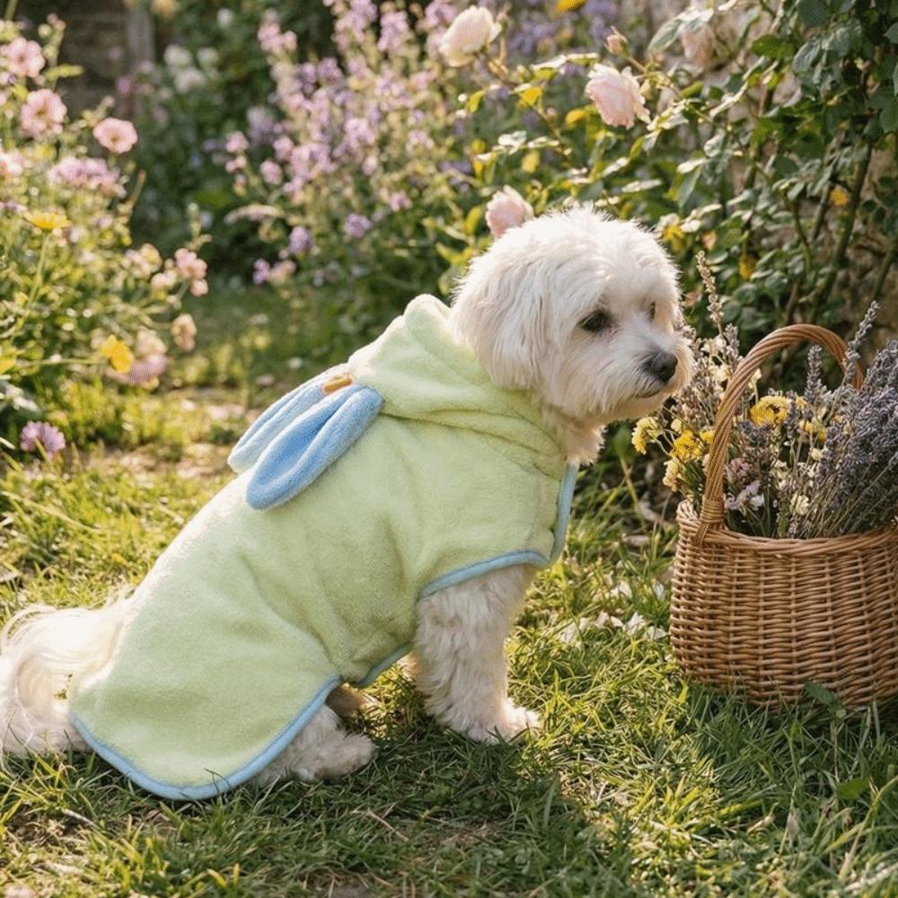 Warm Dog Hooded Bathrobe Coral Fleece Microfiber Dog Towel Rabbit Ear Design Pet Robe  Swimming
