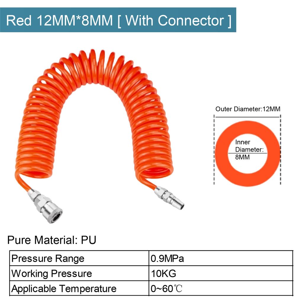 PU Spiral Air Hose with C Type Connector Flexible Polyurethane Coil for Pneumatic Air Compressor Air Tube