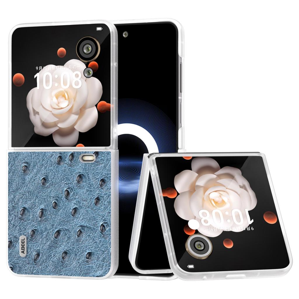 ABEEL For Honor Magic V Flip 5G Case Genuine Cow Leather+PC Hard Phone Cover Clear Matte Edge