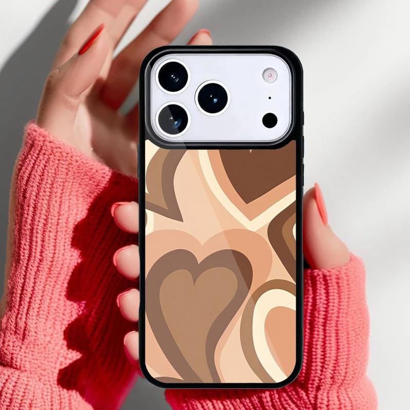 Latte Love Brown Heart Aesthetic soft Phone Case for iPhone 17 16 15 14 13 Pro Max Back Cover for 12 11 Pro Coque