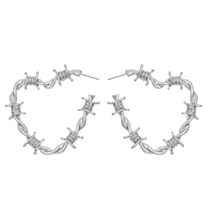 Unique Heart Shaped Thorn Earrings Retro Korean Minimalists Designs Alloy Ear Accessories белый