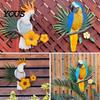 Rust-proof Garden Hanging Metal Parrots Wall Art Decor, Bird Parrot Flower Leaf Decor Pendant, Outdoor Tropical Ornament,