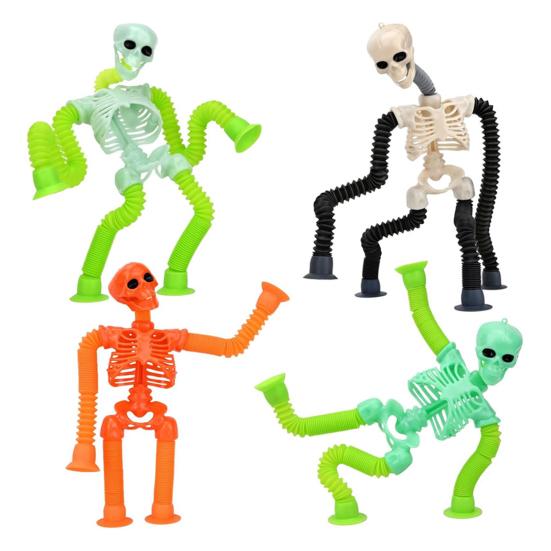 Tubes Skeleton Fidget Toys for Kids Glow-in-the-Dark Telescopic Suction Cup Toy Stress Anxiety Relief Bendable Joints Figures Halloween Decorations
