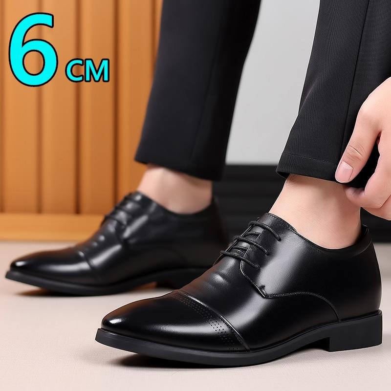Fashion Cow Leather Flat / 6CM Men Formal Elevator Shoes Wedding Business Height Increase Lift Shoes Invisible Heel Fashion Casual