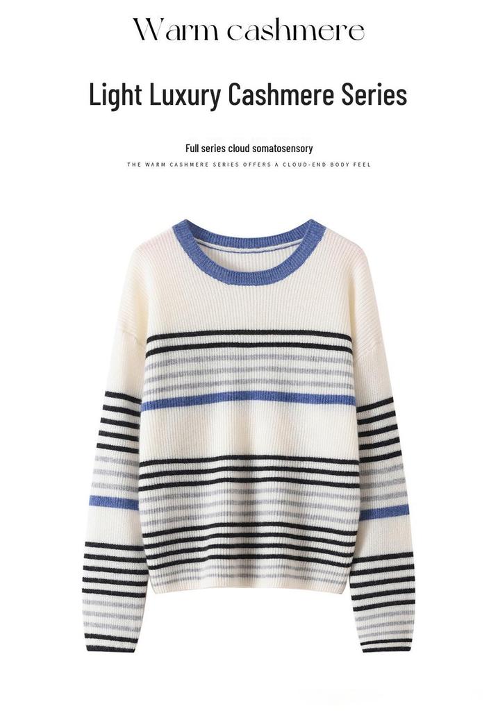 Lekasha Korean Style Striped Cashmere Knit Sweater for Women - Spring & Autumn Fashion