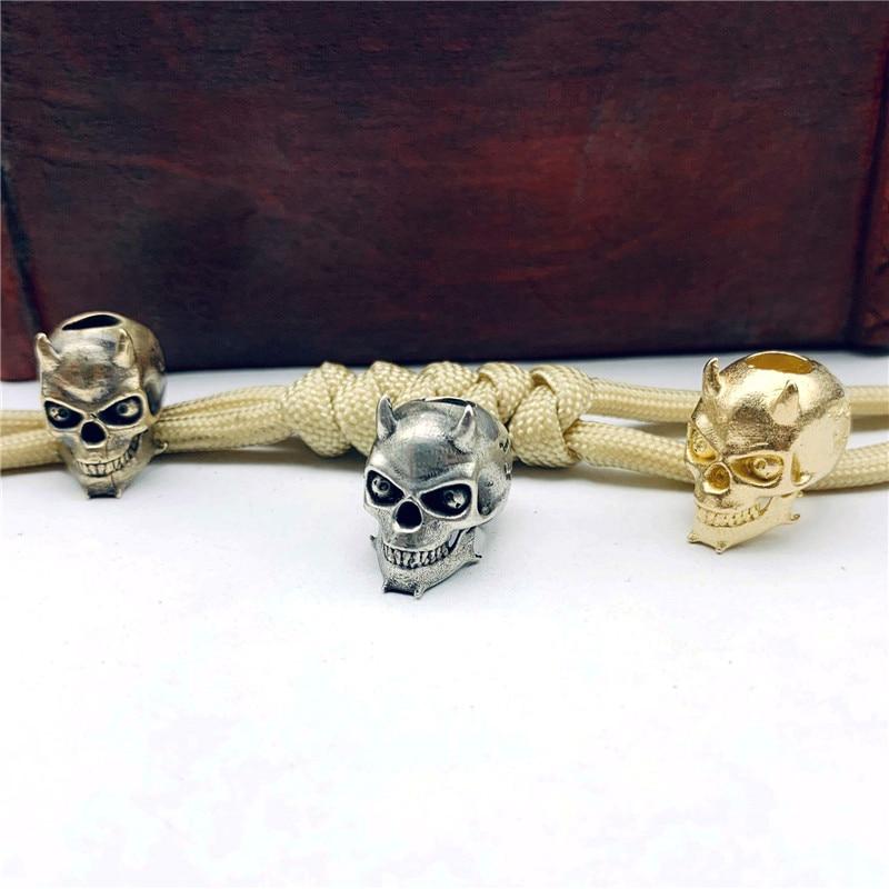 Pure Copper Devil Skeleton Knife Bead Lanyard Pendant Vintage Brass DIY Bracelet Keychain Accessories Umbrella Rope Bead Hanging