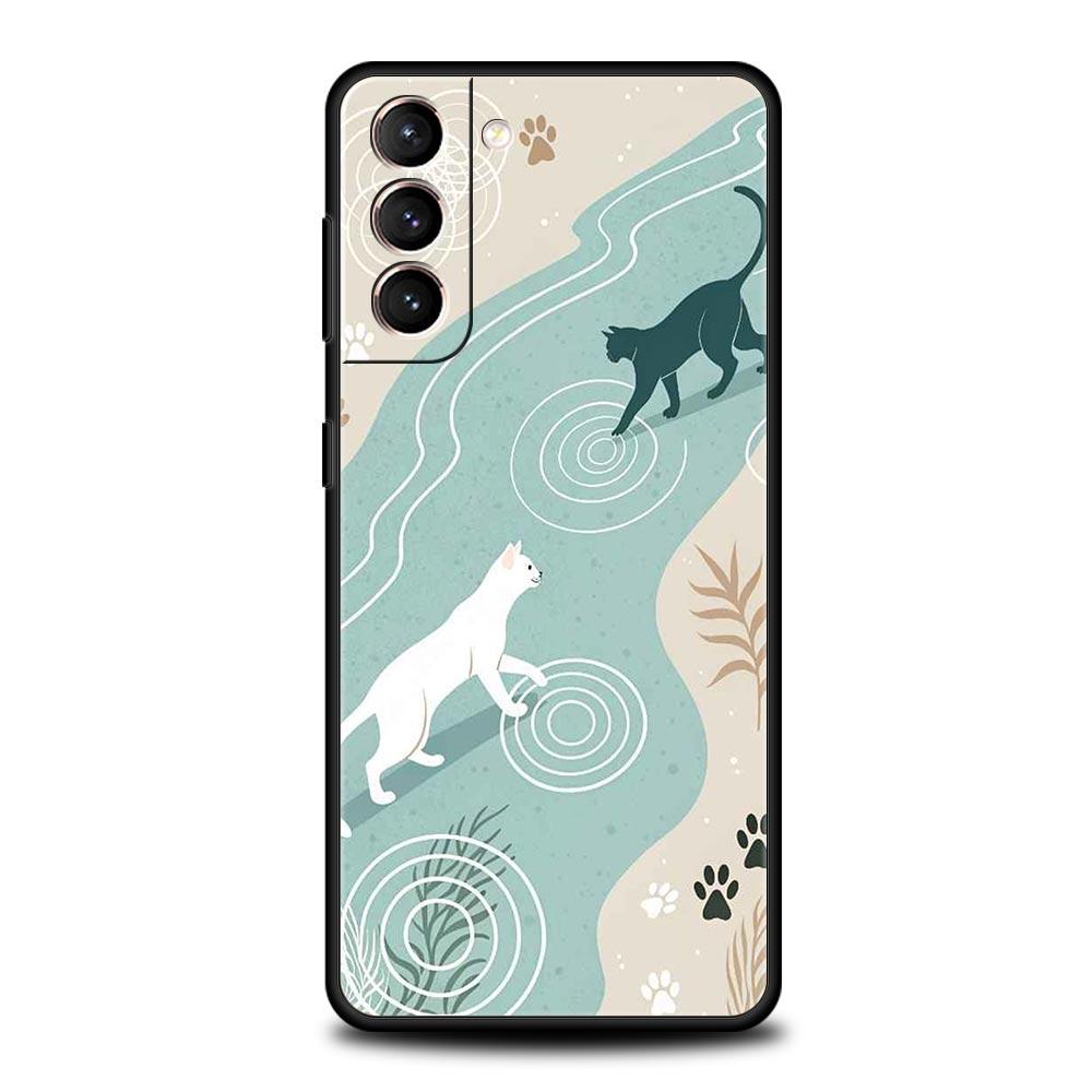 Abstract Creative Cute Cat Line Phone Case for Samsung Galaxy S26 S25 S24 S23 S22 S20 S21 FE Ultra S25 Edge Plus Soft TPU Cover
