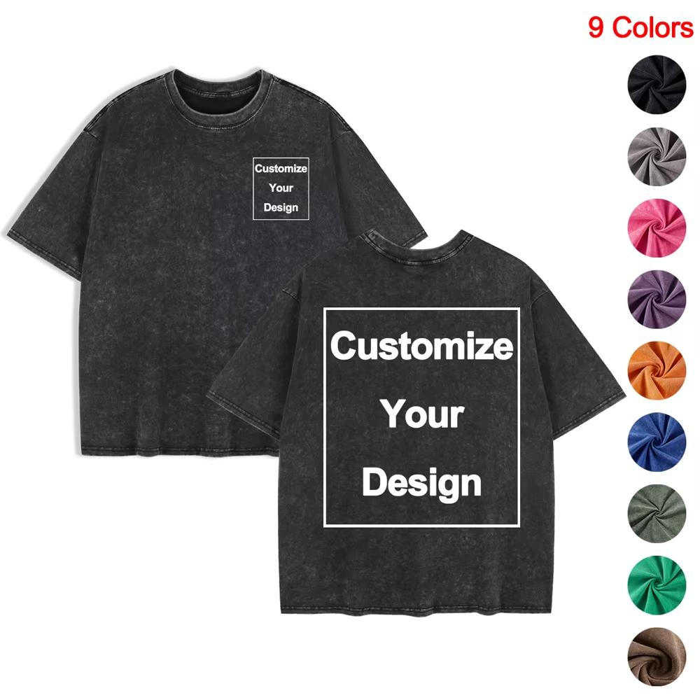 DIY Cotton Washed TShirt Womens Custom Your LogoLetter T Shirt ONeck Oversized Tops Comfortable Short Sleeve Woman Clothes