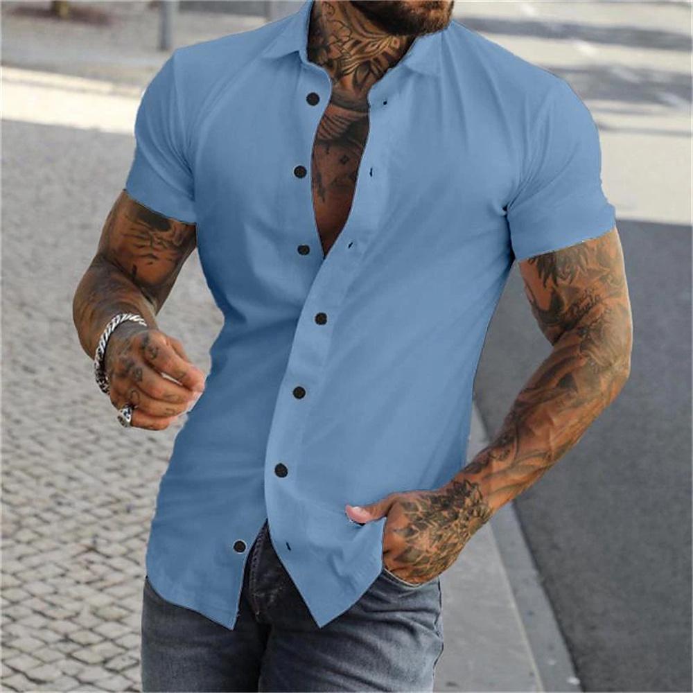 Men's Summer Short Sleeved Solid Color Lapel Shirt, Comfortable, Soft, Fashionable and Casual, 9-color Short Sleeved Button