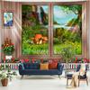 Simulation window tapestry forest mushroom tapestry scenery wall hanging flower mural art bedroom home decoration