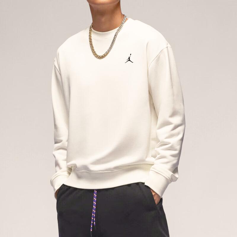 Jordan Solid Color Crew Neck Casual Long Sleeve Sweatshirt Men Tops White HF1118-133