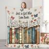 Spring Floral Book Lover Fleece Blanket, "Just a Girl Who Loves Books" Literary Throw Blanket, Soft Cozy for Reading Nooks