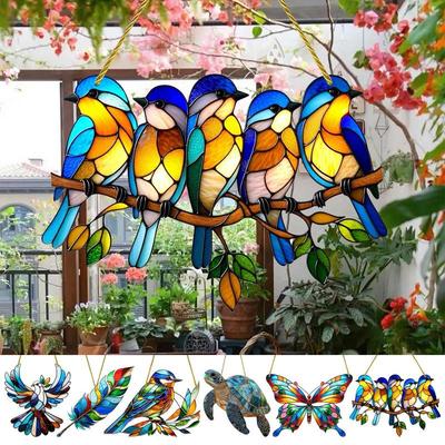 Painted Bird Sun Light Catcher for Window Hanging Cute Bird Sun Catcher Home Decoration 2D Acrylic Bird Ornament for Bird Lovers