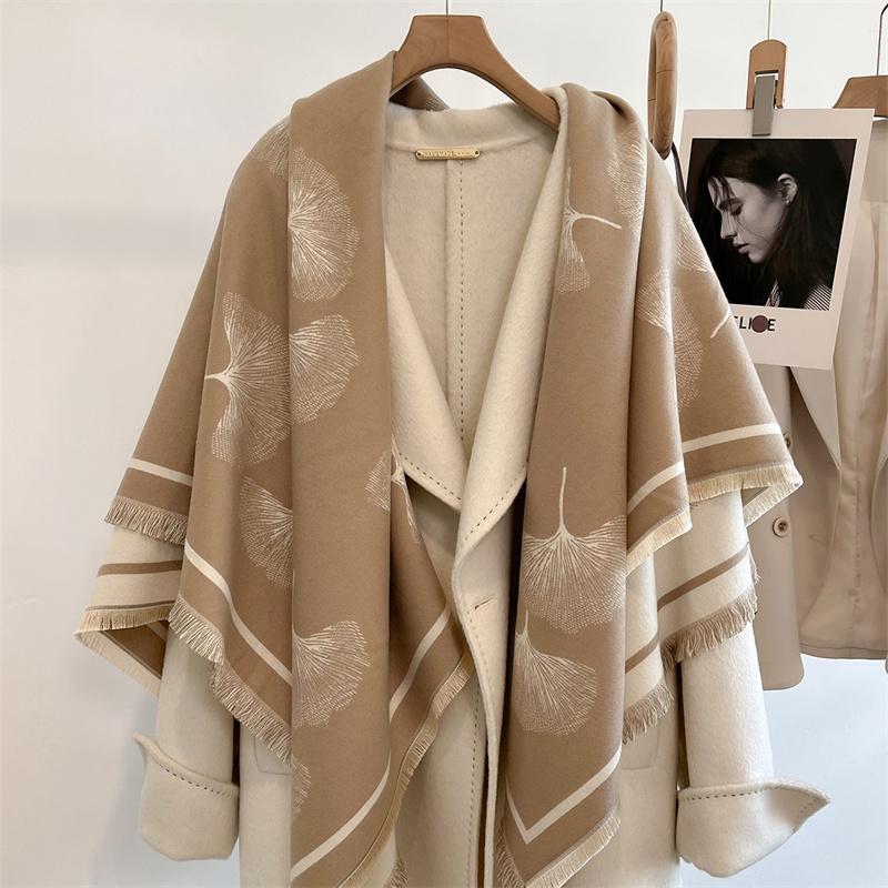 Winter Thick Warm Double Cashmere Scarf Shawl For Women Fashion Lady Long Camellia Temperament Blanket Bandana