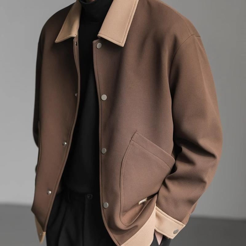 Chaqueta informal sencilla de diseño de primavera, nueva chaqueta holgada con solapa en contraste.