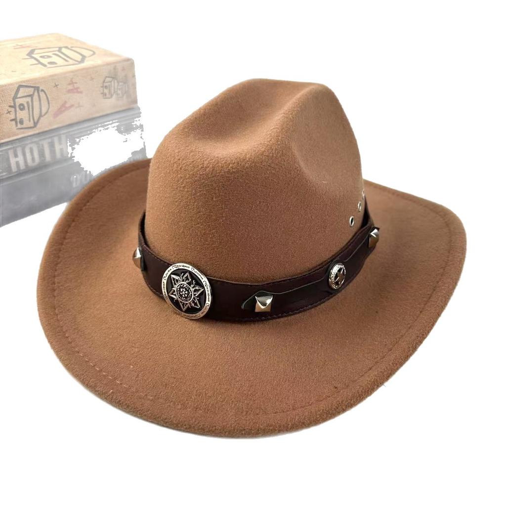 Men'S And Women'S Ethnic Woolen Hair, Western Cowboy Hat, Jazz Hat, Big Edge Sunshade Top Hat