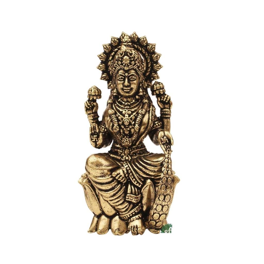 Handgjord Mässing Gudinna Laxmi Staty för Hemtempel | 2,5" Maa Lakshmi Figurin Idol Murti Heligt Symbol för Välstånd | Perfekt för Ritualer & Gåvor