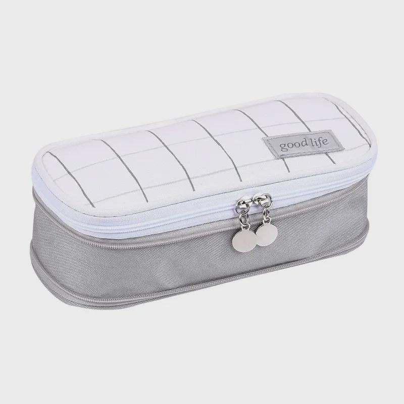 Macaron Colorblock Large Capacity Art Student Pencil Case - Double Layer Oxford Cloth Paintbrush Storage Bag