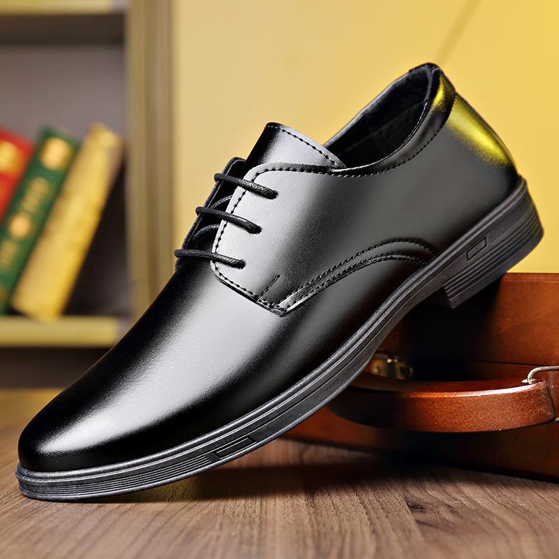Men's business leather shoes men's formal wear blue thick sole low heel supermarket casual trend men's shoes