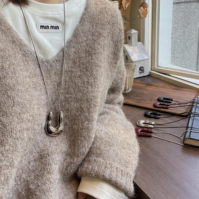 Vintage U-formad Metallhalsband För Kvinnor Långt Rep Geometriskt Hänge Tröjhalsband Accessoarer Gåva