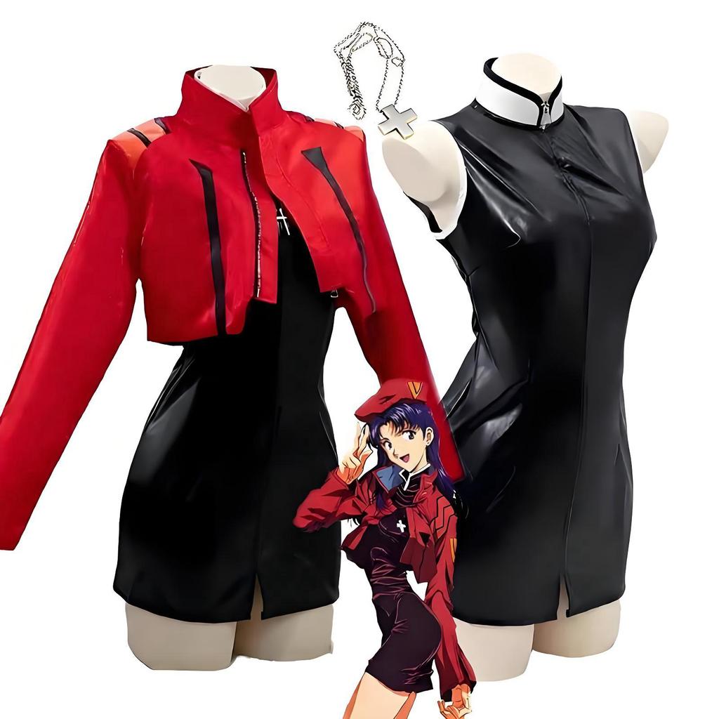 Katsuragi Misato Cosplay Costume Anime EVA Katsuragi Misato Cosplay Red Jacket Dress Uniform Halloween Party Costume For Women