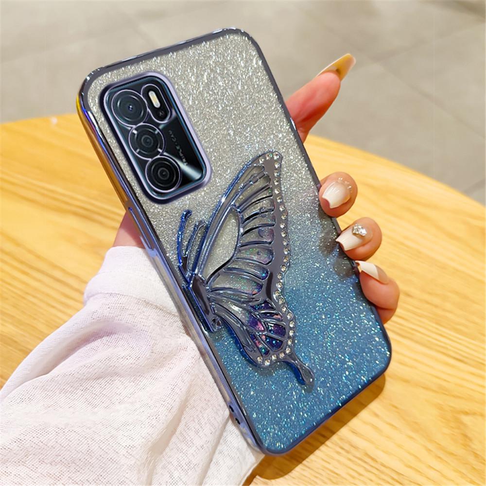 

Блестящий чехол-книжка с бабочкой, с гальваническим покрытием и зыбучим песком для телефона OPPO A17 A16 A16S A54S A53S A91 A5 A9 A31 A53 2020 Reno 12 11 Pro 11F For Reno11 Pro 5G