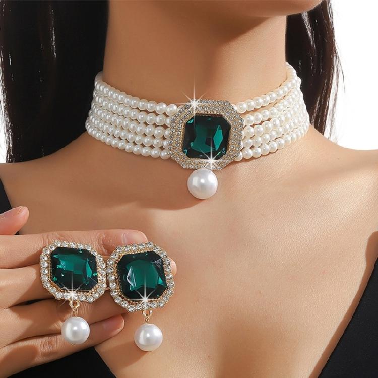 Moderne Kunst Geïnspireerd Meerlaags Imitatie Parels Ketting En Luxe Bijpassende Studs Oorbellen Accessoireset