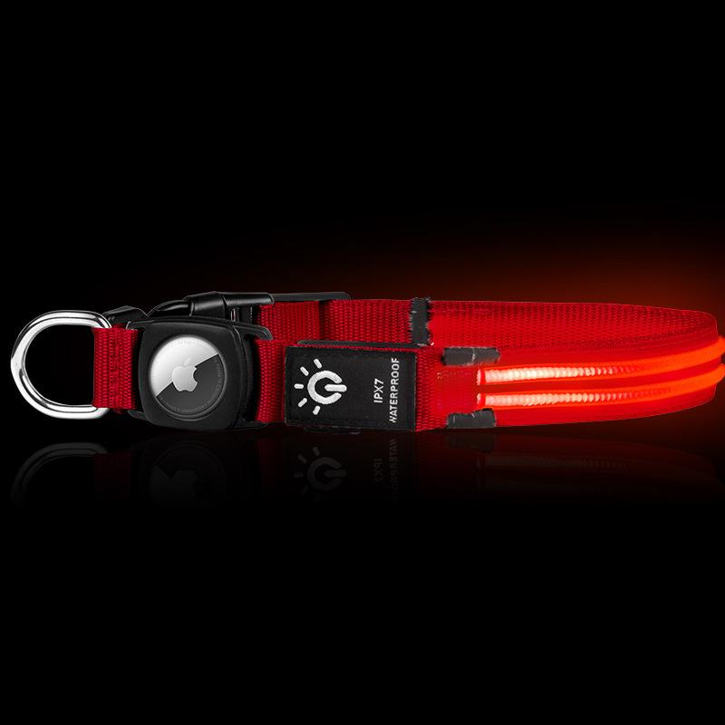 Rechargeable LED Light-emitting Pet Protective Collar with Airtag for Dog Loss Prevention and Tracking, Waterproof