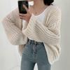 Women Knitted Cardigan Coat Vintage Lantern Sleeve Sweater Casual Korean Fall Streetwear Tops Coat Chic Lazy Wind Sweater