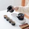 Elegant Portable Ceramic Tea Set with Wooden Tray: 1 Teapot & 4 Cups for Outdoor Adventures