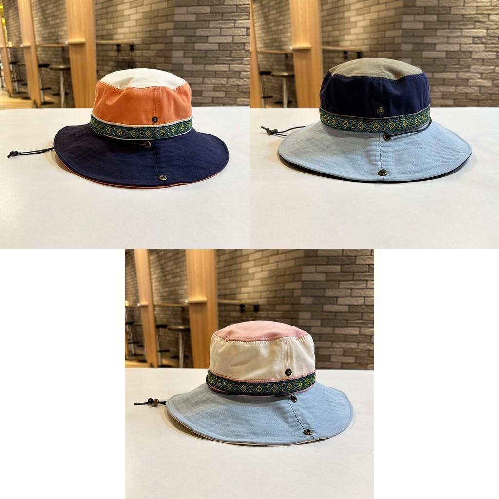 Retro Ethnic Style Sun Protection Fisherman Hat For Women Blue Color Block Wide Brim Hat Men Outdoor Hat