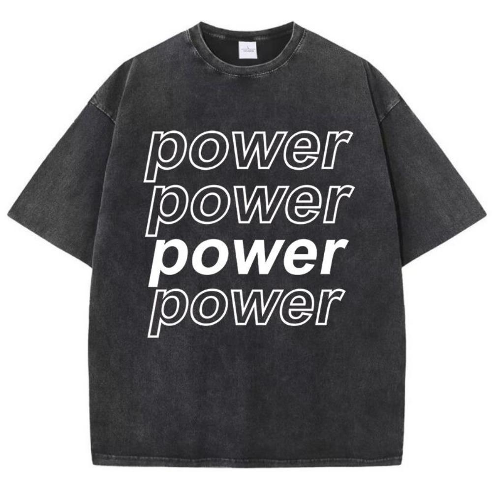 Power Art Font Design Print T Shirts Men Cotton Leisure T-Shirt Design Oversized T-Shirts Loose Fitting Short Sleeved