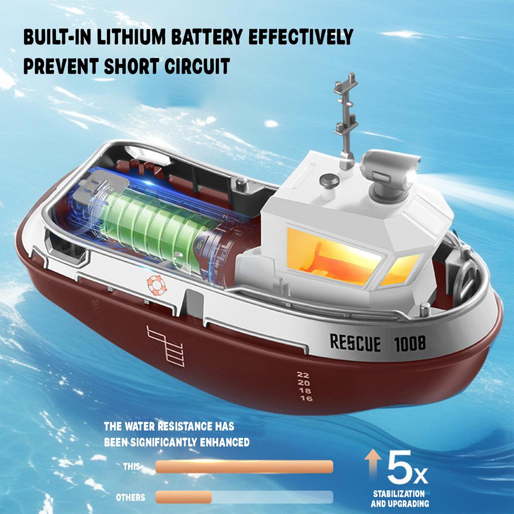 1/144 Scale RC Tugboat, 2.4GHz RC Electric Yacht Model With Lights, Remote Control For Pools Lakes