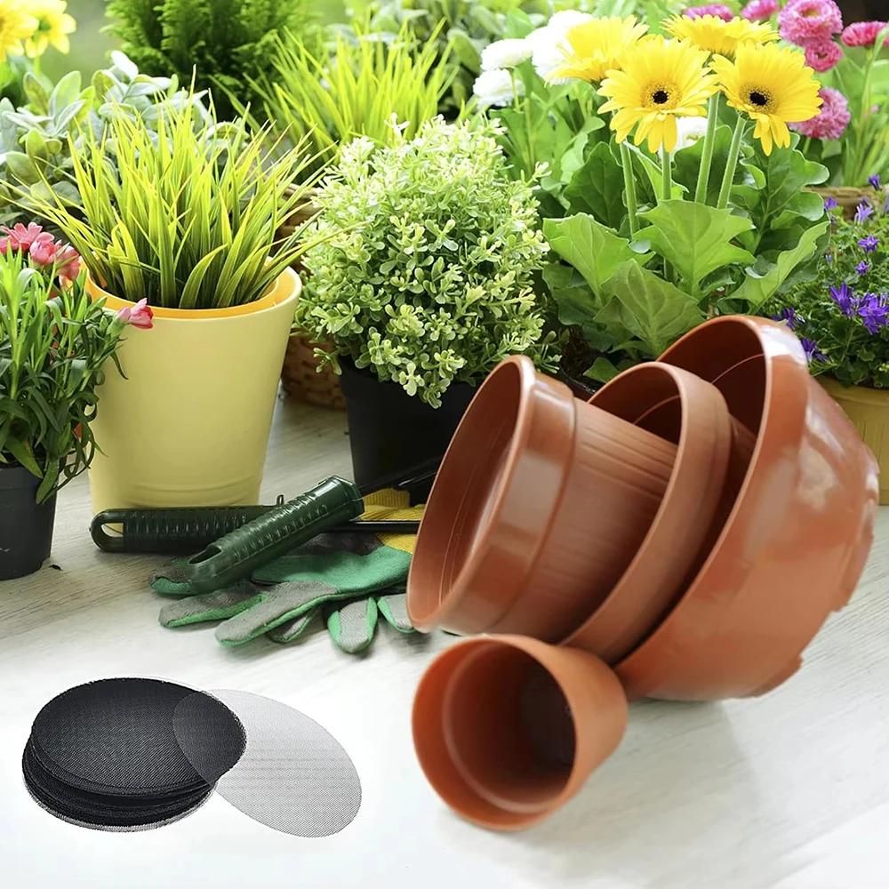 80/40/10 Stück Blumentopf-Dichtung Keramik Schwarz Auslaufsicher Erde Super Großer Durchmesser Atmungsaktiv Insektensicher Kunststoff Rundes Netzgewebe-Pad