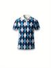 The 2025 summer new men's short-sleeved POLO shirt features a casual fashionable and comfortable 3D checkered pattern print