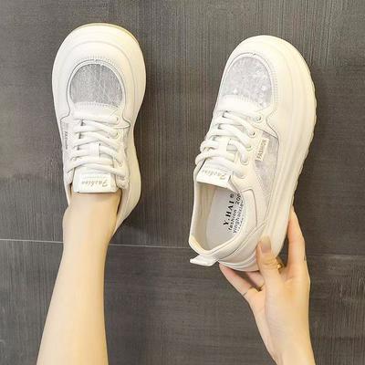 2025 Spring and Autumn New Mesh Breathable Little White Shoes Women's Platform Casual Versatile Board Shoes Small Fragrant Lace Fisherman Shoes