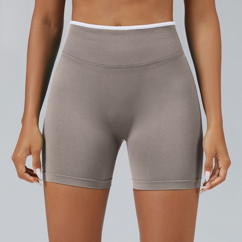 European and American Style Color-Block Seamless Tight Yoga Shorts for Women, Peach Butt-Lifting Sports Shorts, Running Fitness Shorts, Breathable