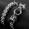 Gothic Double Wolf Heads on Hand Bands Bracelet for Men Stainless Steel Viking Jewelry Men's Bracelets with Spring Ring Clasp