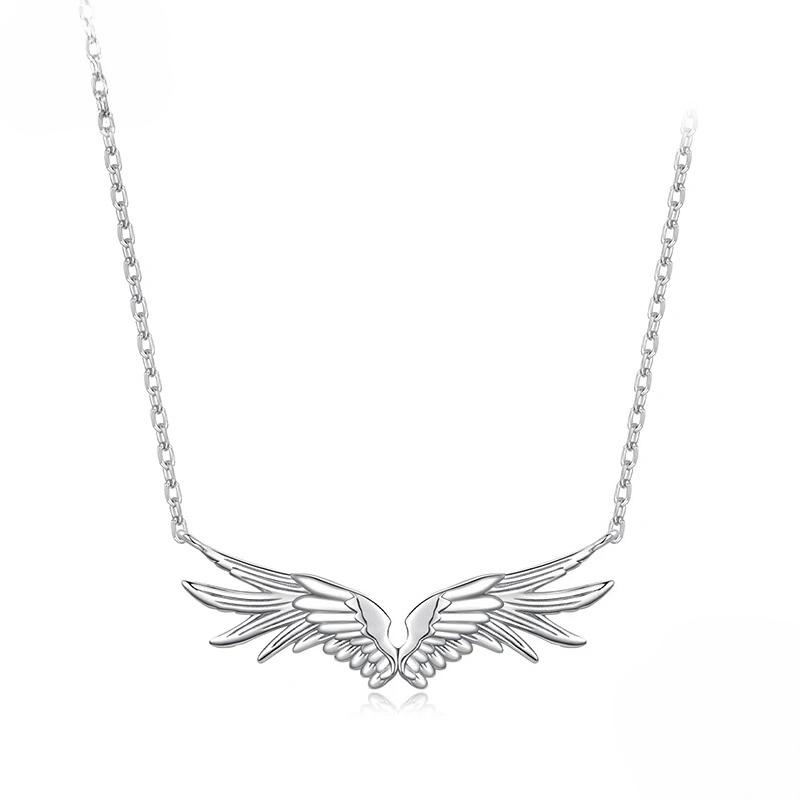 

Sterling Silver Guardian Wings Necklace Pendant Plated White Gold Adjustable Chain for Women Party Fine Jewelry