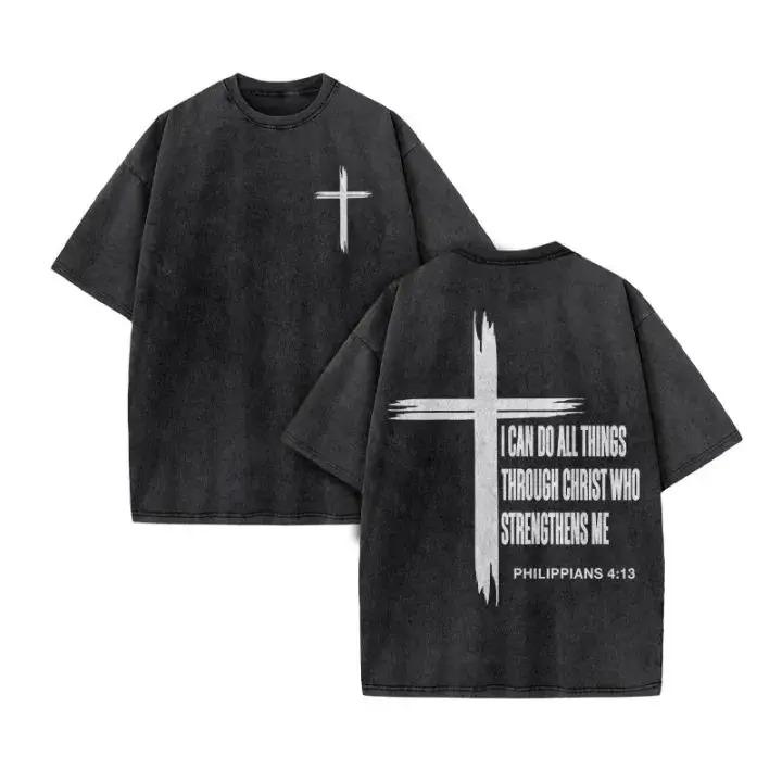 Christian Unisex Women Washed Graphic Print T Shirt Version Casual T Shirt Cotton Christian Vintage T Shirt Harajuku Style