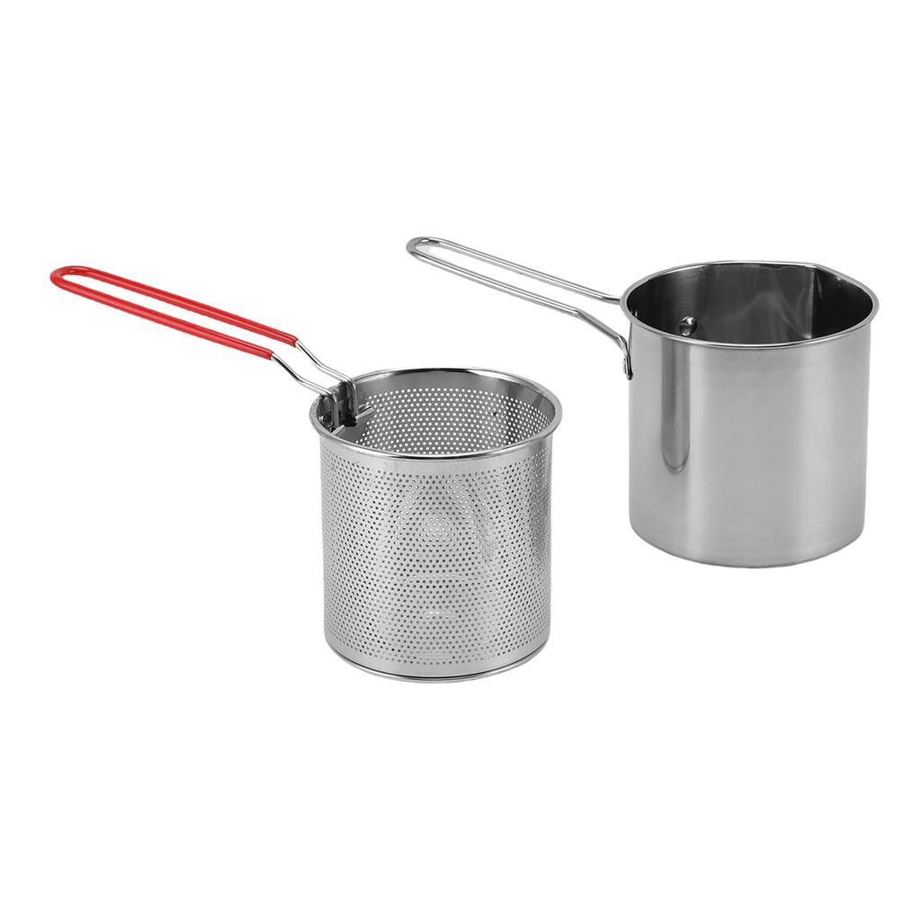 Deep Fryer Pot with Basket 304 Stainless Steel Cooking Oil Container with Pasta Strainer Basket for Kitchen French