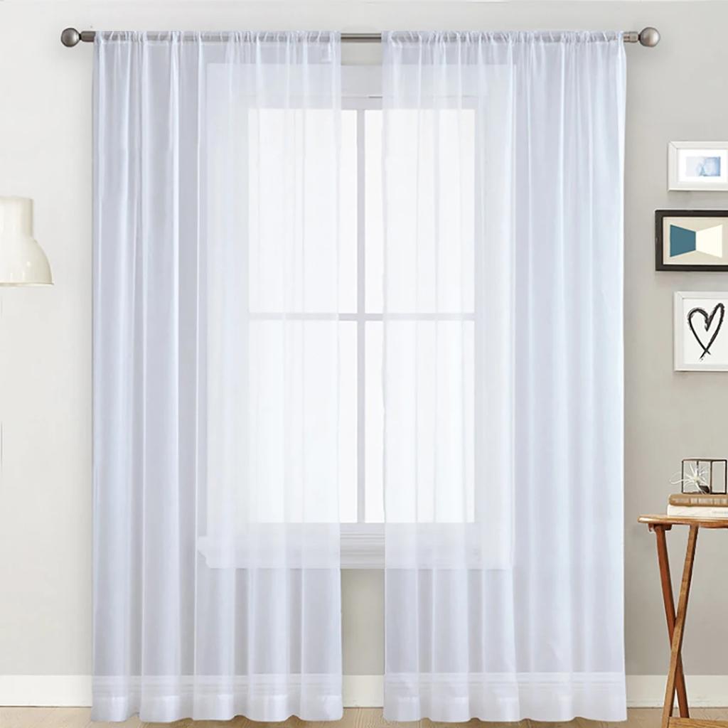 1pc Modern Solid Colour Sheer Curtain, Curtains for Living Room, Bedroom, Home Decoration, French Window Screen with Rod Pocket