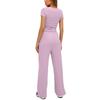 Ladies' Slim Fit Solid Color Casual Short Sleeved Top, High Waist Wide Leg Pants Sports Suit