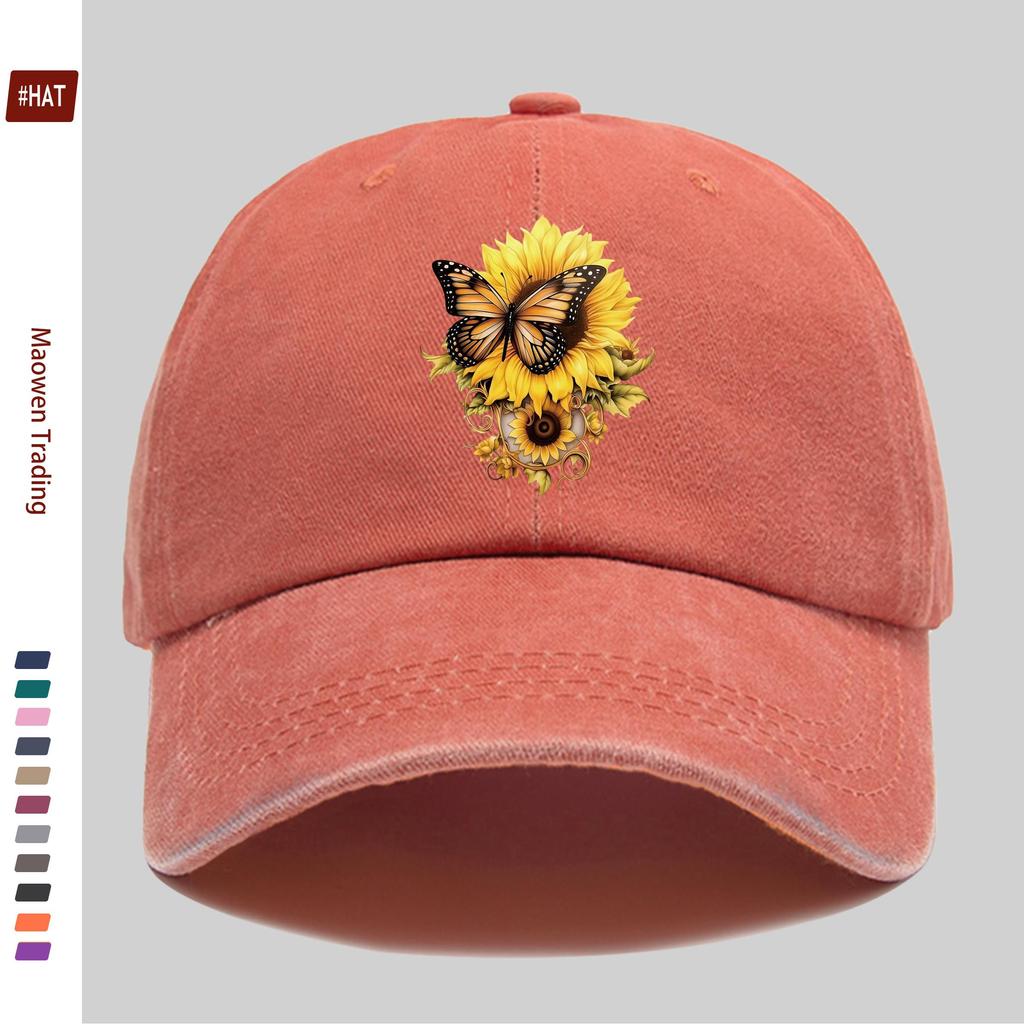 Pc Butterfly And Sunflower Printed Baseball Cap Unisex Design Sun Hat MultiColor Available Papa Cap Comfortable Lightweight